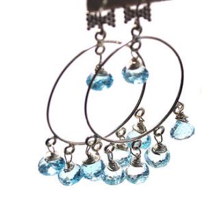 blue topaz bridal chandelier silver earrings by prisha jewels