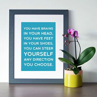 dr seuss 'you have brains' quote print by hope and love