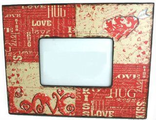 Vintage Style Red Love Wood Plaque Picture Frame   8" x 10" for a 3.5" x 5" Photo   With Glass and Easel Back   Single Frames