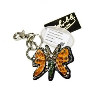 Ghibli Italian Designer Orange Grey Python Leather Butterfly Swarovski Keychain