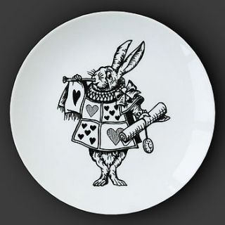 white rabbit alice in wonderland plate by eleanor stuart
