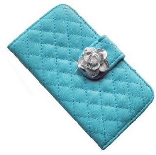 ShopNY Blue Leather Flip Wallet Purse Style Case with Diamond Rhinestone Flower on Magnetic Closing Strap For Samsung Galaxy S4 I9500 SIV (All Carriers) Cell Phones & Accessories