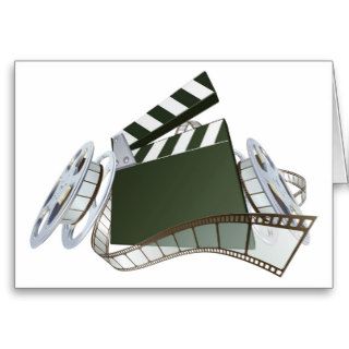 Film clapperboard and movie film reels greeting cards