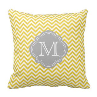 Gray & Yellow Chevron Pattern Monogrammed Throw Pillows