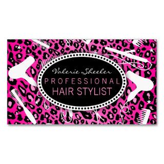 Pink Leopard Print Hair Salon Tools (Custom) Business Cards