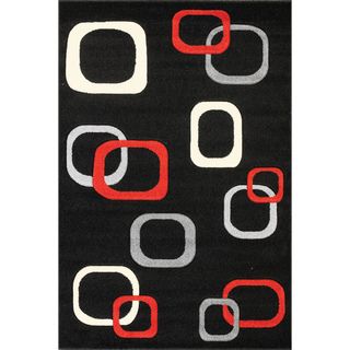 Oasis Floating Blocks Black Frieze Rug (7'10 x 9'10) 7x9   10x14 Rugs