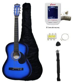 Crescent MG38 BU 38" Acoustic Guitar Starter Package, Blue (Includes CrescentTM Digital E Tuner) Musical Instruments
