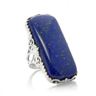 Himalayan Gems™ Rectangular Blue Lapis Sterling Silver Lotus Flower Ring