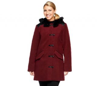 Dennis Basso Faux Wool Toggle Front Coat with Faux Leather Trim —