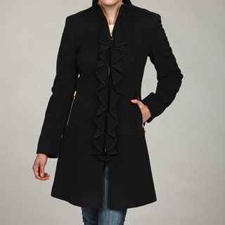 Tahari Women's Cashmere blend Ruffle Front Coat Tahari Coats