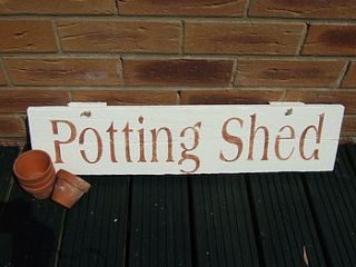 hanging 'potting shed' sign by the blueberry patch by sarah benning