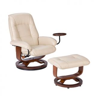 Bonded Leather Recliner and Ottoman   Taupe