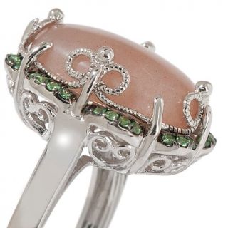 Opulent Opaques Peach Moonstone and Tsavorite Frame Ring
