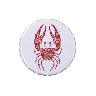 Intricate Red Cancer Zodiac on White Candy Tin
