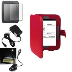 Red Synthetic Leather Case/Screen Protector/LED Light/Charger for Barnes & Noble Nook 2 BasAcc Tablet PC Accessories