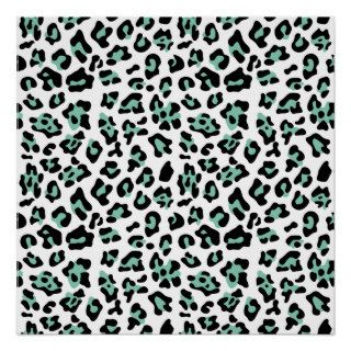 Mint Green Black Leopard Animal Print Pattern
