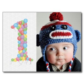 Baby 1st Birthday Balloons Thanks Photo Postcard