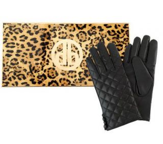 Dennis Basso Quilted Lamb Leather Gloves with Button Accent —