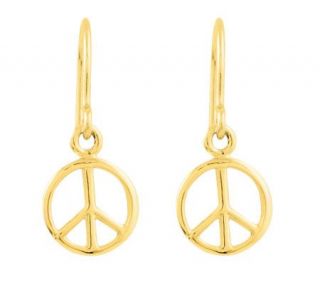Peace Sign Solid Earrings, 14K Yellow Gold —