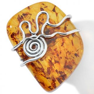 Age of Amber Honey Amber Large Stone Sterling Silver Ring with Overlay