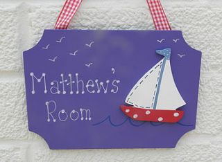 personalised sail boat door sign plaque by brambleberries