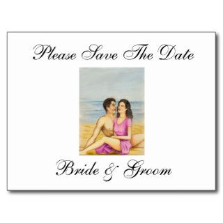 Wedding On Beach Bride And Groom Save The Date Postcards