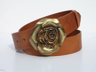 tan leather jeans belt with brass rose buckle by madison belts