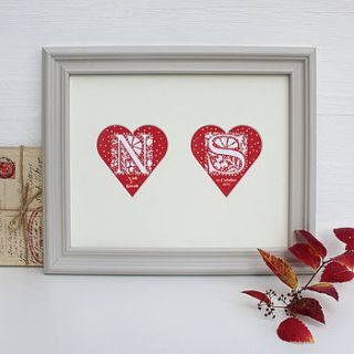 personalised two hearts framed print by birdyhome