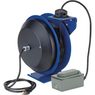 Coxreels PC Series Power Cord Reel — 50Ft., 12/3 Cord, with Duplex Metal GFCI Receptacle, Model# PC13-5012-F  Cord Reels