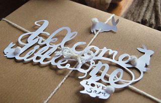 'welcome little one' paper cut gift topper by frances & francis