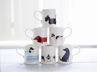 set of six dog mugs by fenella smith