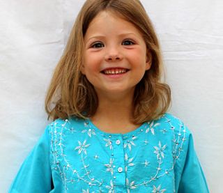 girl's turquoise embroidered cotton kaftan by pink bamboo