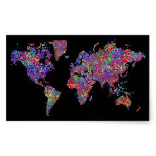 World Map, Action Painting Rectangle Sticker