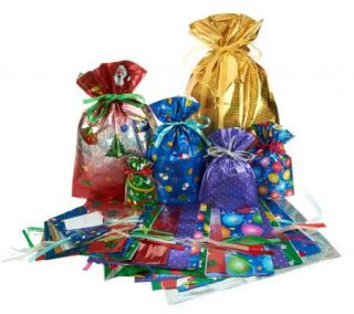 Kringle Express 50 piece E Z Drawstring Holiday Gift Bag Set —