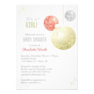 Gold, Silver, Red Christmas Baby Girl Baby Shower Personalized Invite