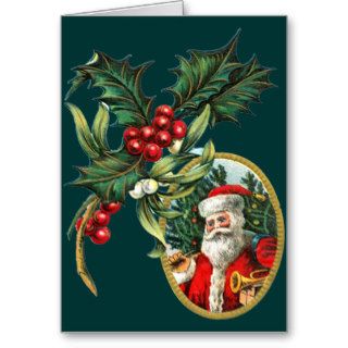 Vintage Holly and Santa Clause Christmas Cards
