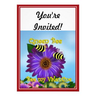 Cartoon Bees Meeting on Purple Flower Valentine Invitation