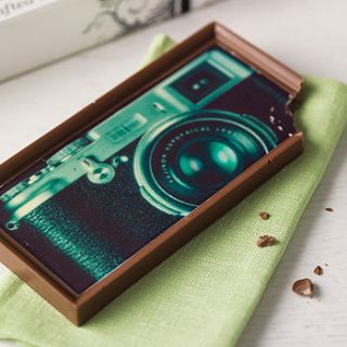retro camera milk chocolate bar by unique chocolate