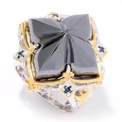 Michael Valitutti Two tone Hematite and Blue Sapphire Ring Michael Valitutti Gemstone Rings
