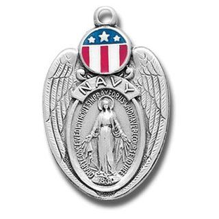 Sterling Silver Miraculous Navy Military Protection Medal Pendant Jewelry