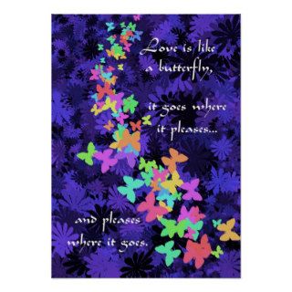 Love is like a butterfly colorful art poster