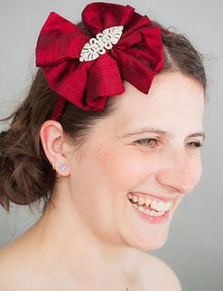 silk hair bow with diamante detail by kate davison   milliner