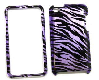 Purple with Black Zebra Stripe Snap on Apple Ipod Touch 4 / 4th / 4G / itouch Gen Generation 8GB 32GB 64GB  Case + Microfiber Bag Cell Phones & Accessories