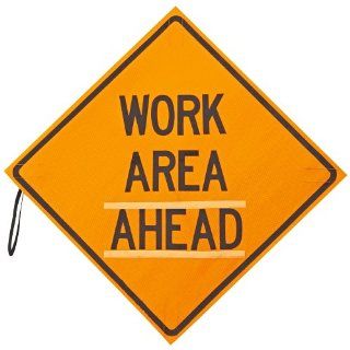 Jackson Safety 18130 Polycarbonate 3M Diamond Grade Fluorescent Reflective Roll Up Sign, Legend "Work Area Ahead", 36" Length, Orange Industrial Warning Signs