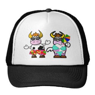 Funny Cartoon Beach Cow Couple Hat
