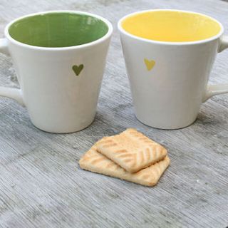 handmade mugs with heart detail by juliet reeves designs