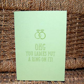 'you put a ring on it' gay or lesbian card by pink and turquoise