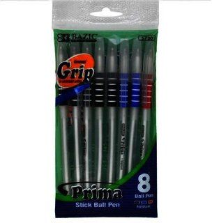 BAZIC Prima Assorted Color Stick Pen with Cushion Grip 8 Per Pack, Assorted Color  Ballpoint Stick Pens 