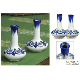 Set of 2 Ceramic 'Blue Atitlan' Vases (Guatemala) Novica Vases