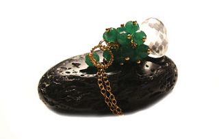 green emerald cluster quartz gold necklace by prisha jewels
